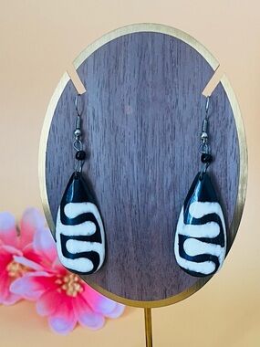 Black and white earrings, ethnic design